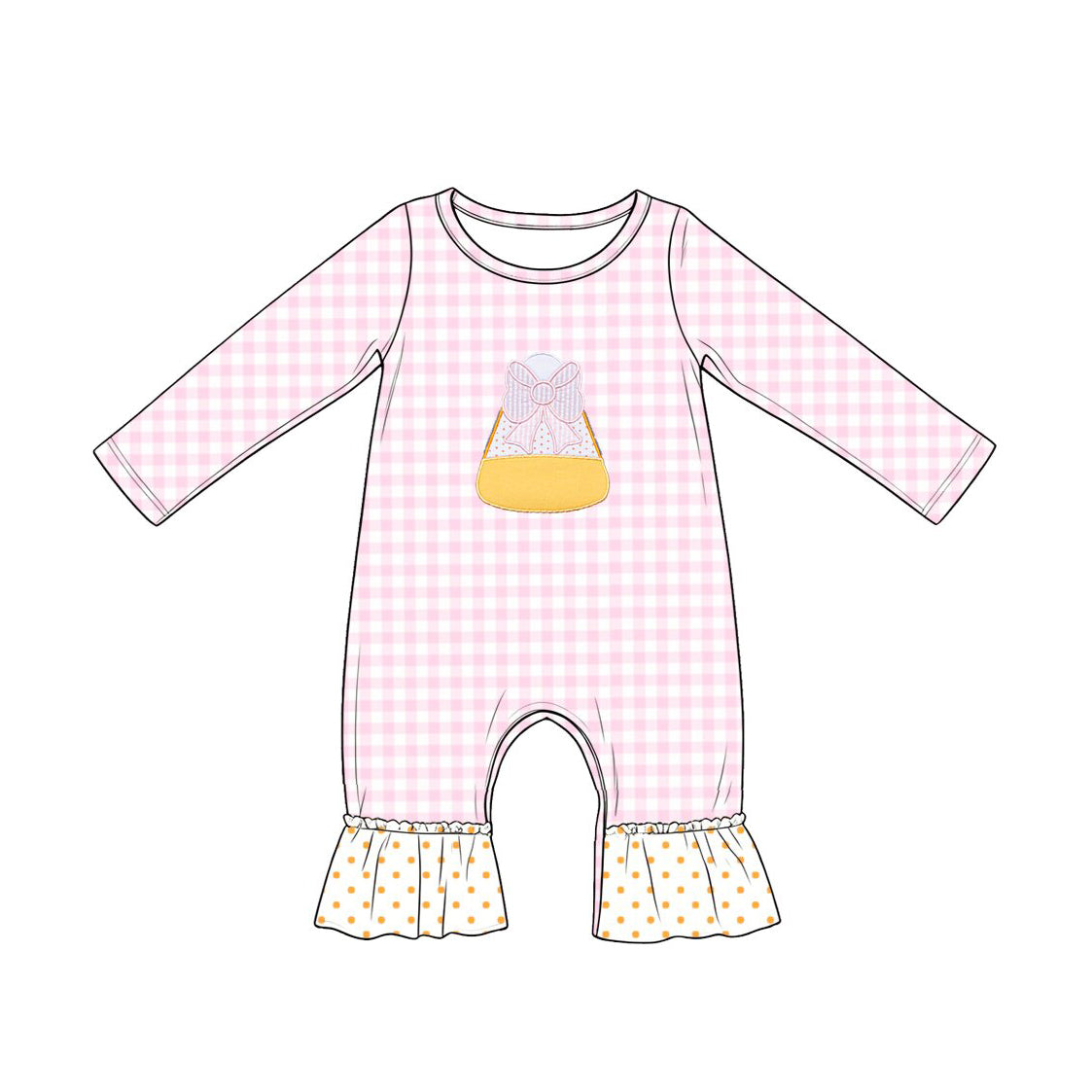 MOQ 5 PCS preorder LR3022 Candy Bow Pink Plaid Long Sleeve Girls Romper 202604