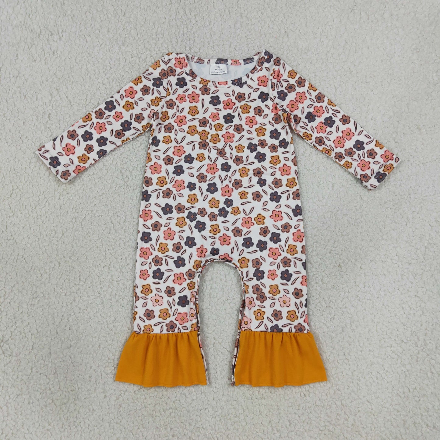 LR3024 Flower Leaf White Long Sleeve Girls Romper 202608 RTS