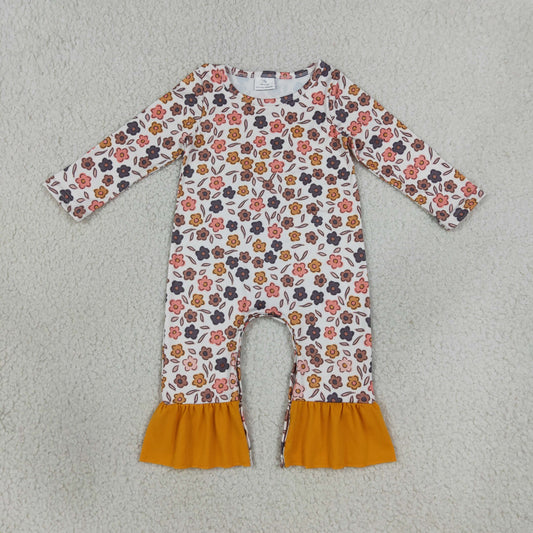 LR3024 Flower Leaf White Long Sleeve Girls Romper 202608 RTS