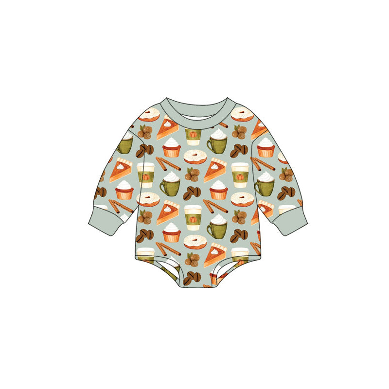 MOQ 5 PCS preorder LR3035 Pumpkin Coffee Bean Donut Ice Cream Green Long Sleeve Boys Romper 202604