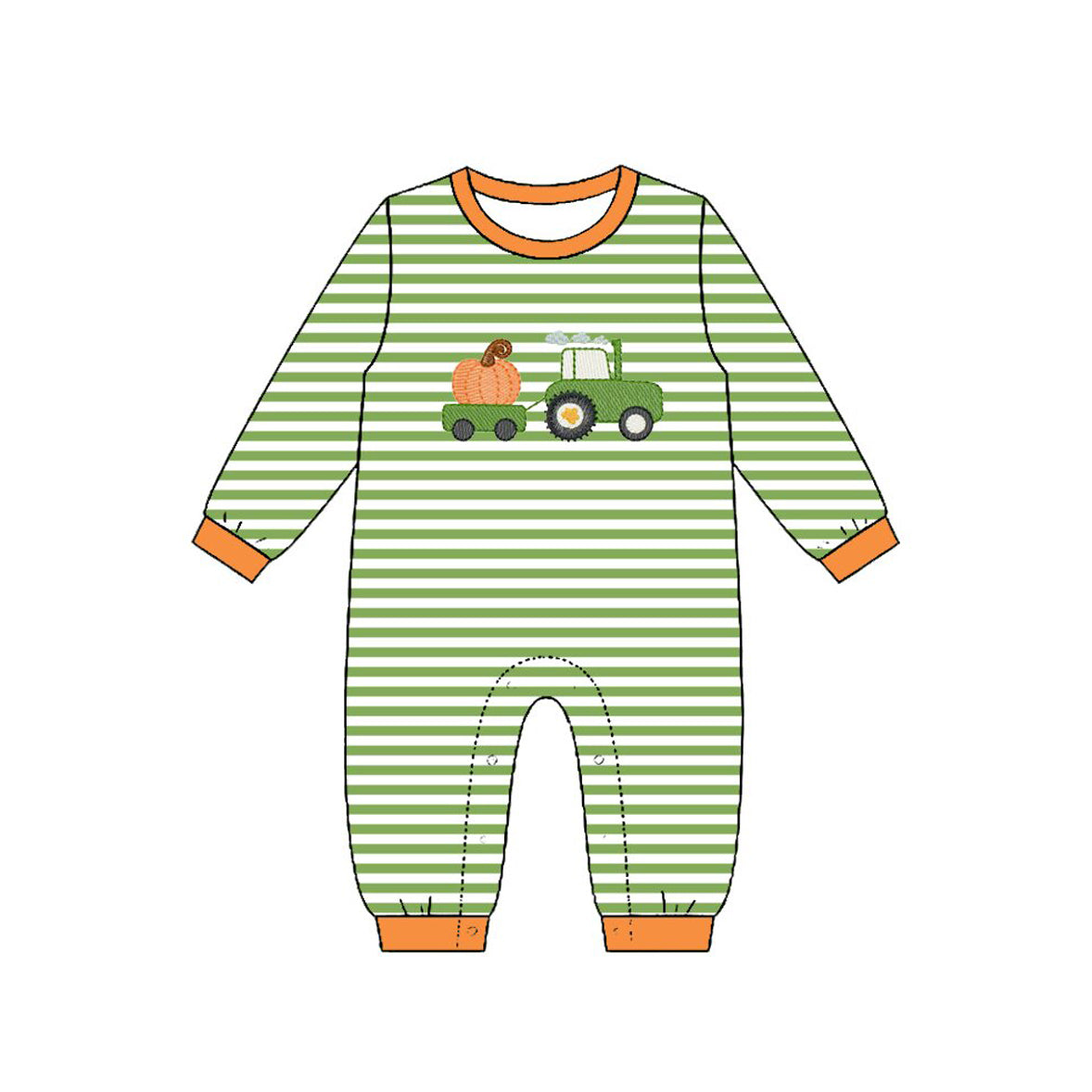 MOQ 5 PCS preorder LR3036 Pumpkin Truck Green Stripe Long Sleeve Boys Romper 202604