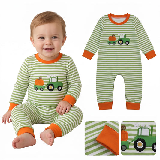 LR3036 RTS baby boy clothes pumpkin print embroidery boy fall clothes