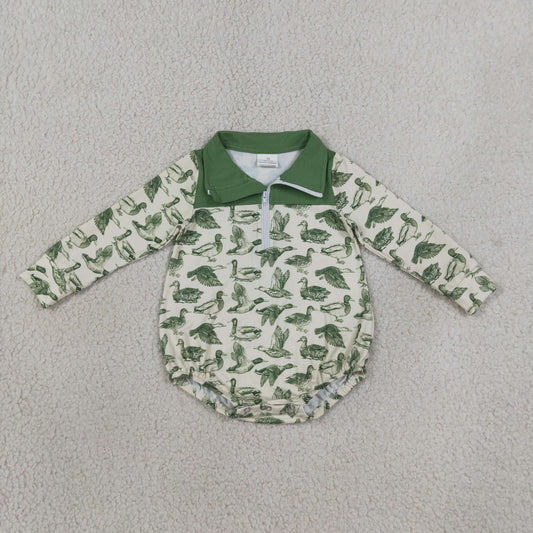 LR3050 Ducks Print Green Zip Long Sleeve Boys Bubble Romper 202608 RTS