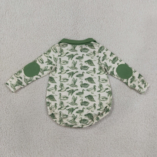 LR3050 Ducks Print Green Zip Long Sleeve Boys Bubble Romper 202608 RTS