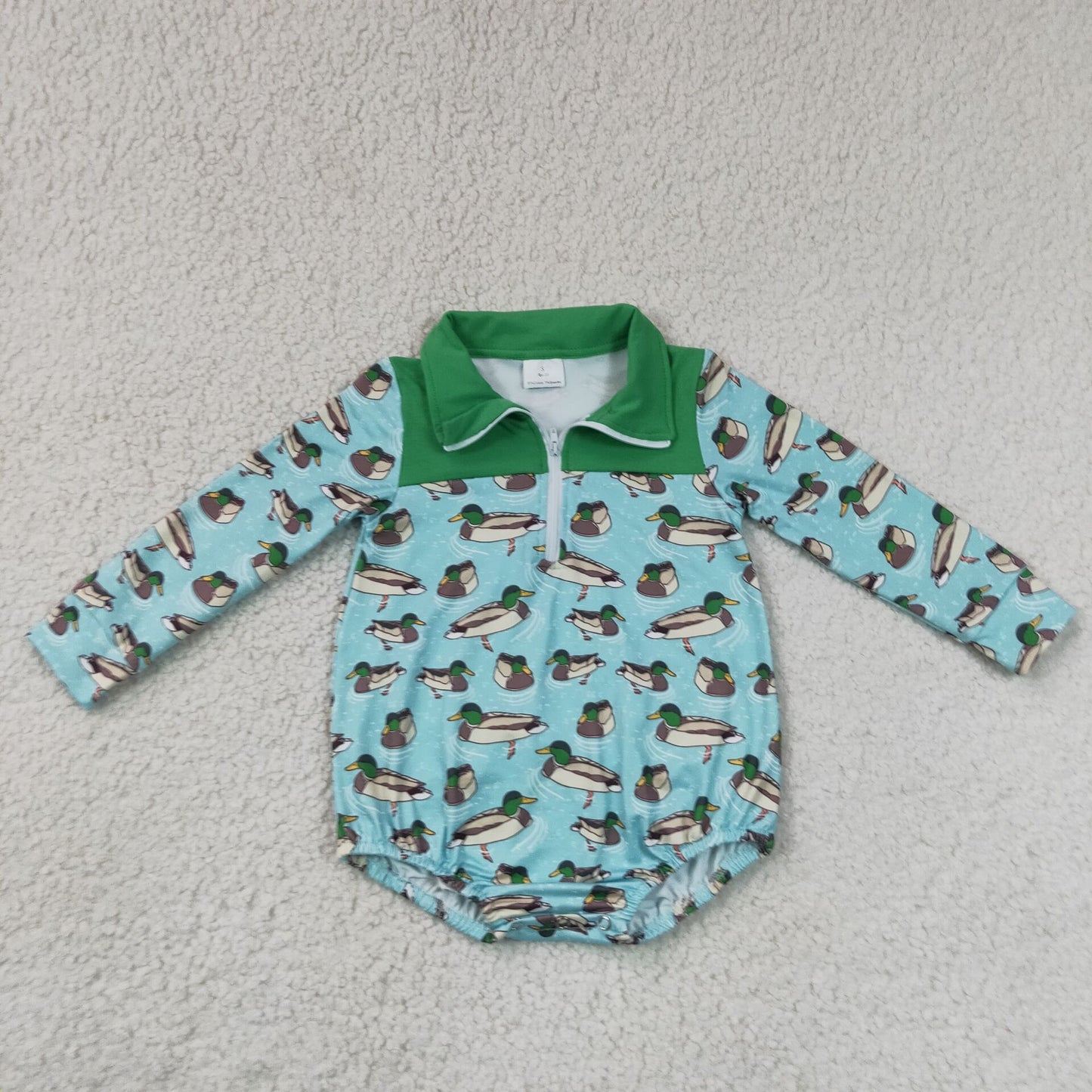 LR3055 Duck Hunting Green Polo Long Sleeve Boys Bubble Romper 202607 RTS