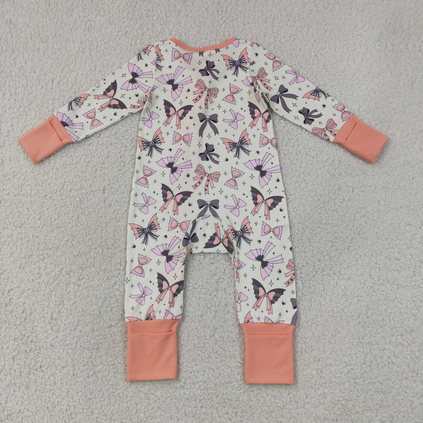 LR3078 Halloween Bows Star Orange Ruffle Zip Long Sleeve Girls Romper 202607 RTS