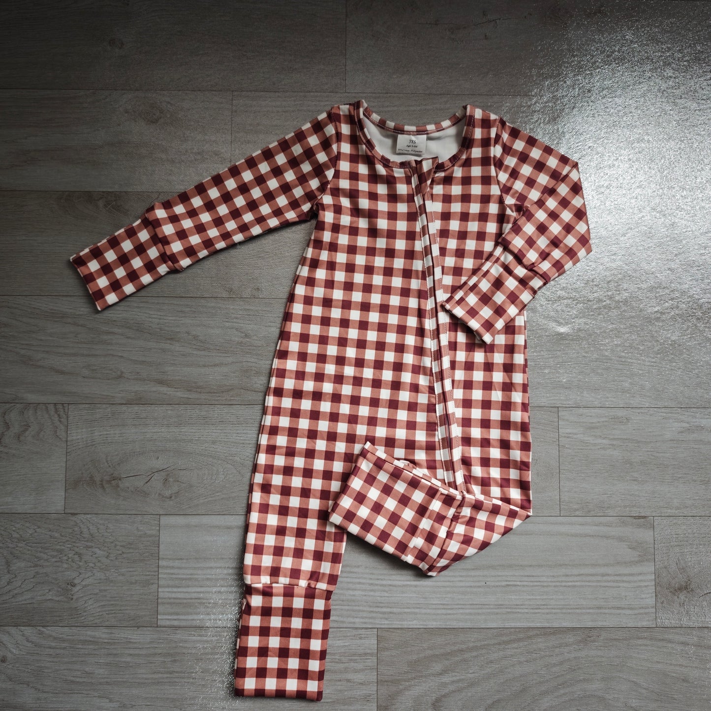NO MOQ preorder LR3113 Red Brown Plaid Zip Long Sleeve Boys Romper 202607