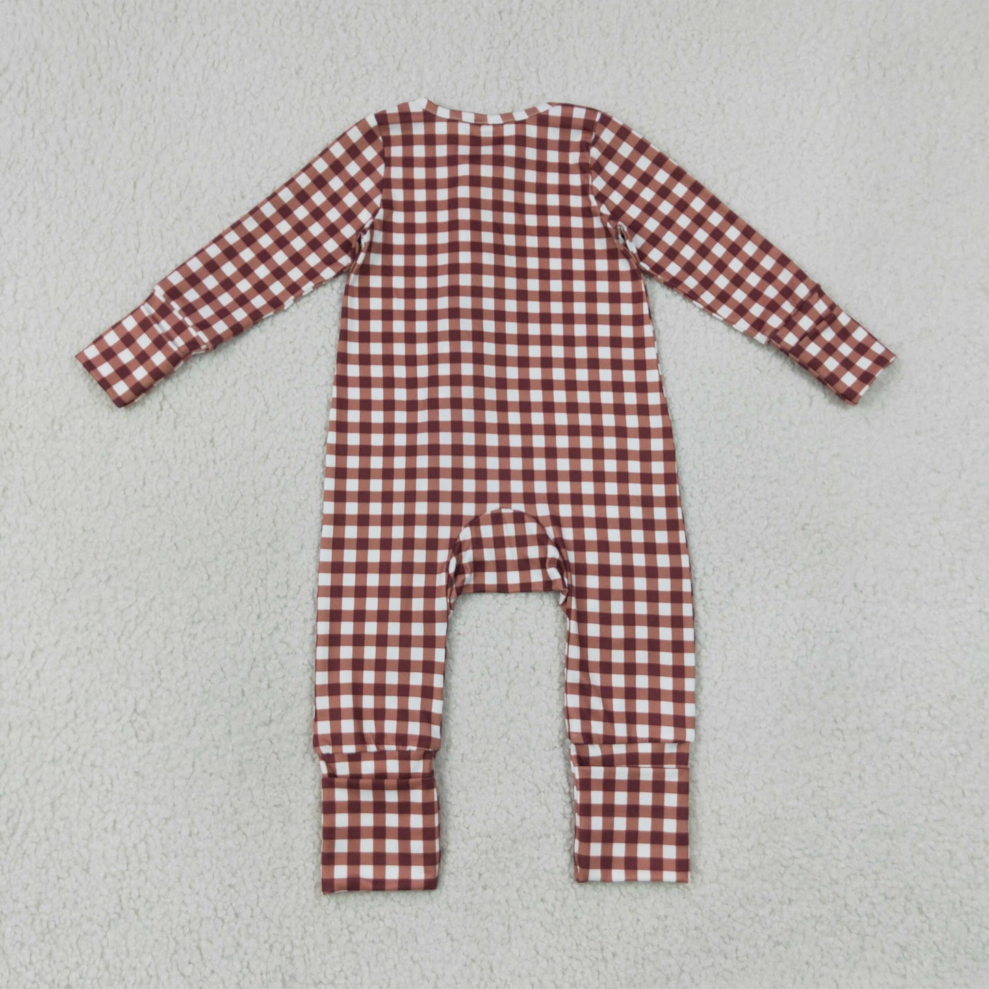 LR3113 Red Brown Plaid Zip Long Sleeve Boys Romper 202607 RTS