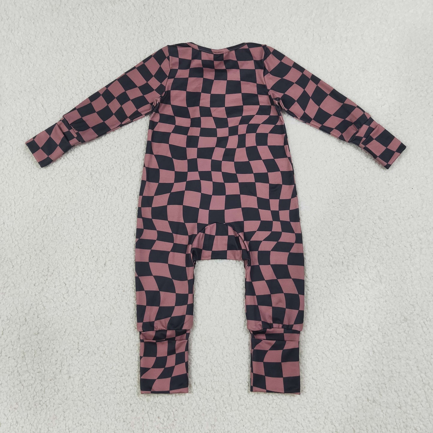LR3115 Brown Black Plaid Zip Long Sleeve Boys Romper 202607 RTS