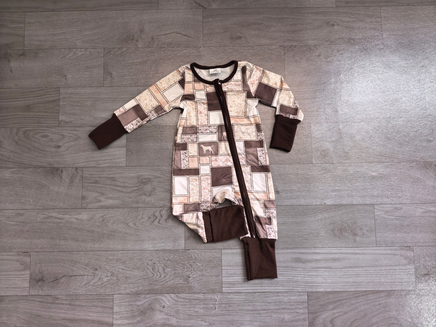 NO MOQ preorder LR3118 Puppy Plaid Camo Brown Zip Long Sleeve Boys Romper 202607