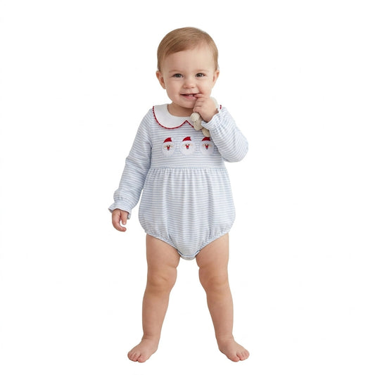 LR3136 Embroidery Christmas Santa Stripe Baby Girls Romper