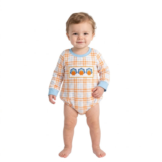 Embroidery Thanksgiving Day Turkey Plaid Kids Sibling Matching Clothes