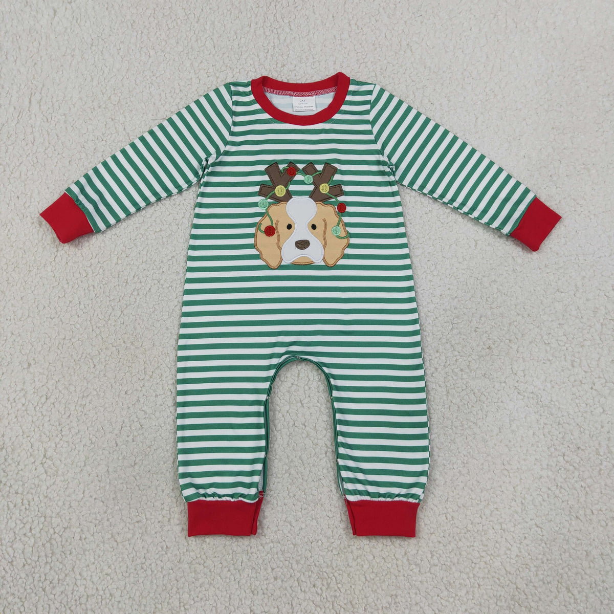 LR3105 Embroidery Christmas Elk Stripe Baby Boys Romper