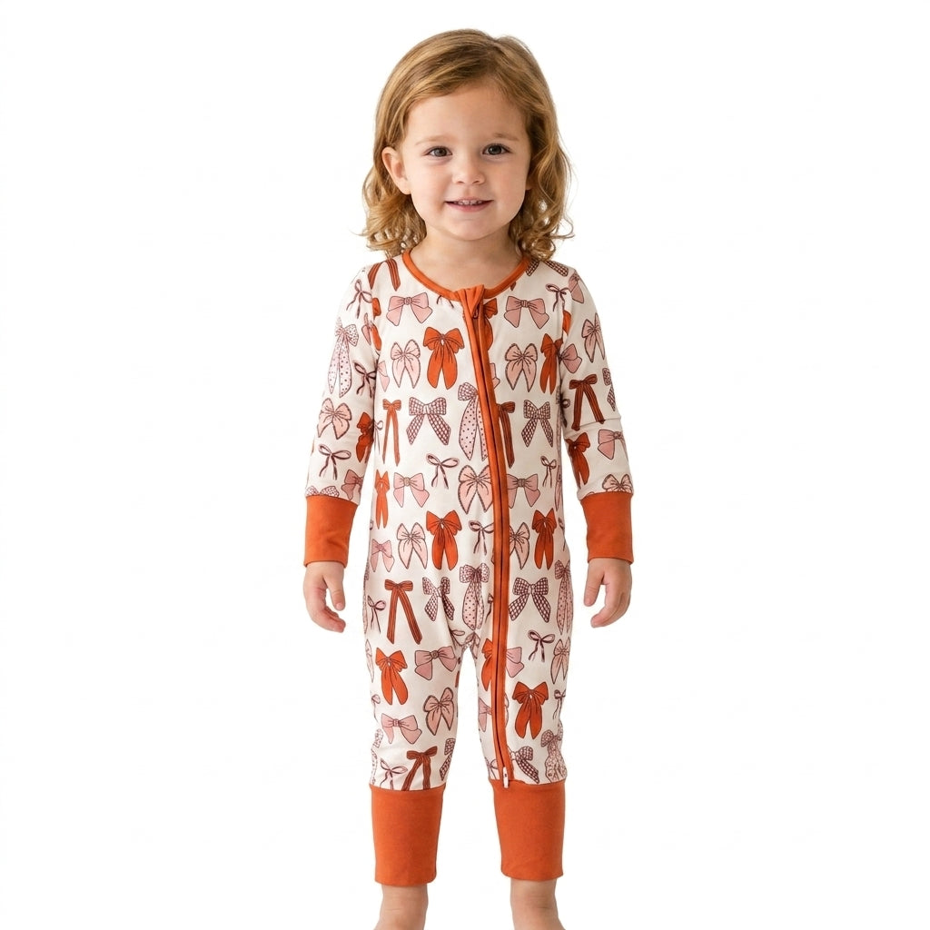 LR3158 Fall Coquette Bows Baby Footie Sleepers Romper 202609 RTS