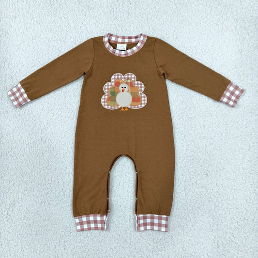 LR3170 Embroidery Thanksgiving Day Turkey Baby Boys Romper