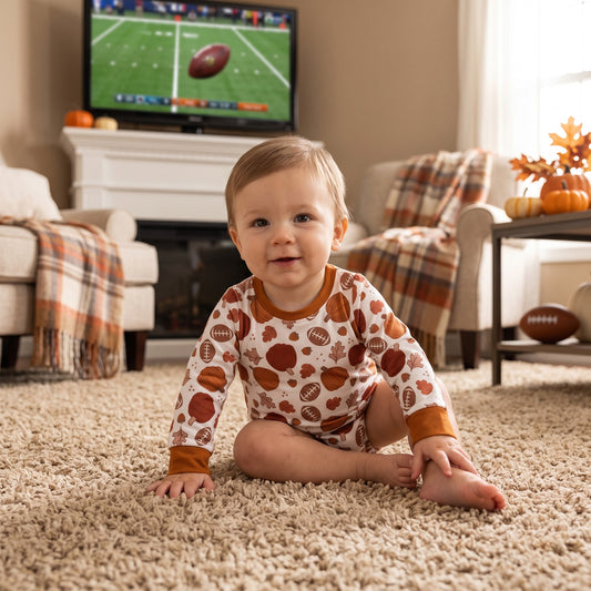 LR3235 Pumpkin Leaves Football Baby Boys Romper 202609 RTS
