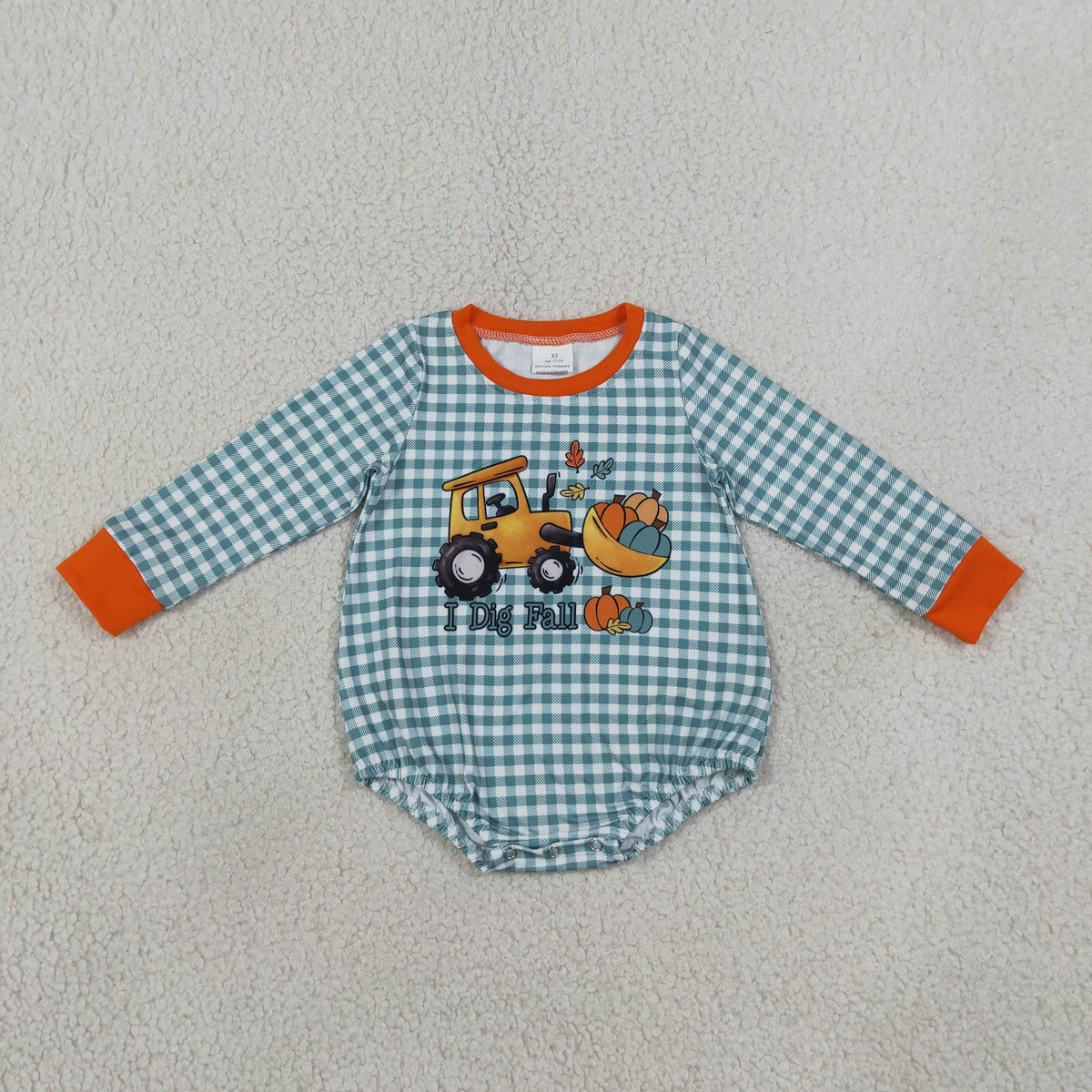 LR3237 I Dig Fall Pumpkin Baby Boys Romper