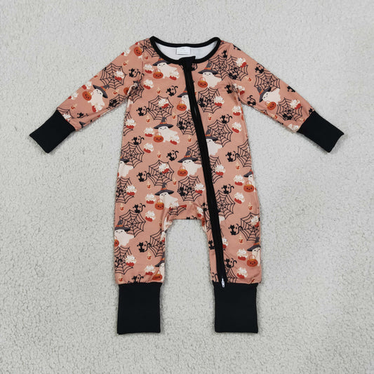 LR3250 Halloween Pumpkin Ghost Baby Footie Sleepers Romper 202609 RTS