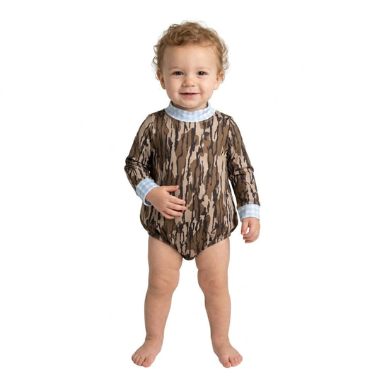 LR3279 Hunting Camo Mockneck Baby Bubble Romper