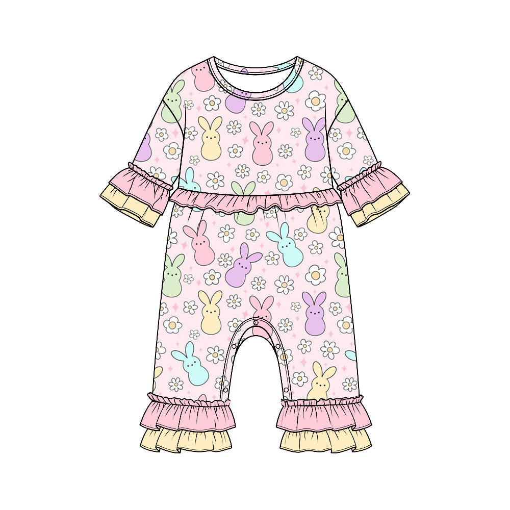 Preorder MOQ 5 pcs 202609 Each Style Easter Bunny Ruffles Three-Quarter Sleeves Kids Matching Clothes