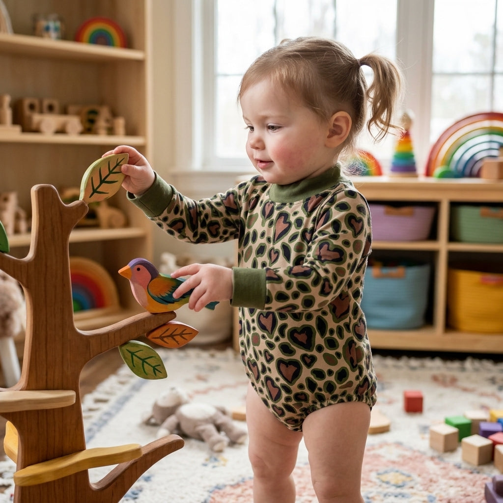 LR3333 Valentine's Day Love Leopard Green Mockneck Baby Bubble Romper
