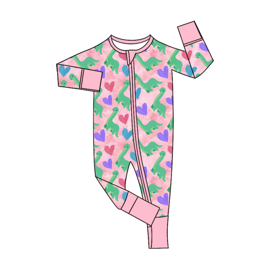 Preorder MOQ 5 pcs Each Style Valentine's Day Love Dinosaur Ruffles Pink Kids Matching Clothes