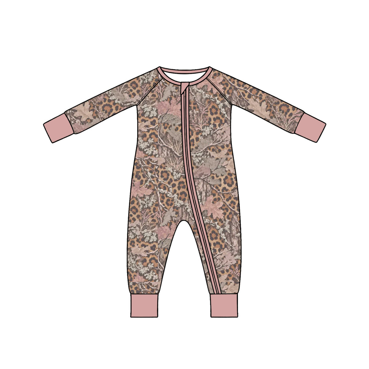 Preorder MOQ 5 pcs Each Style Hunting Leaves Leopard Gray Pink Pajamas Kids Matching Clothes