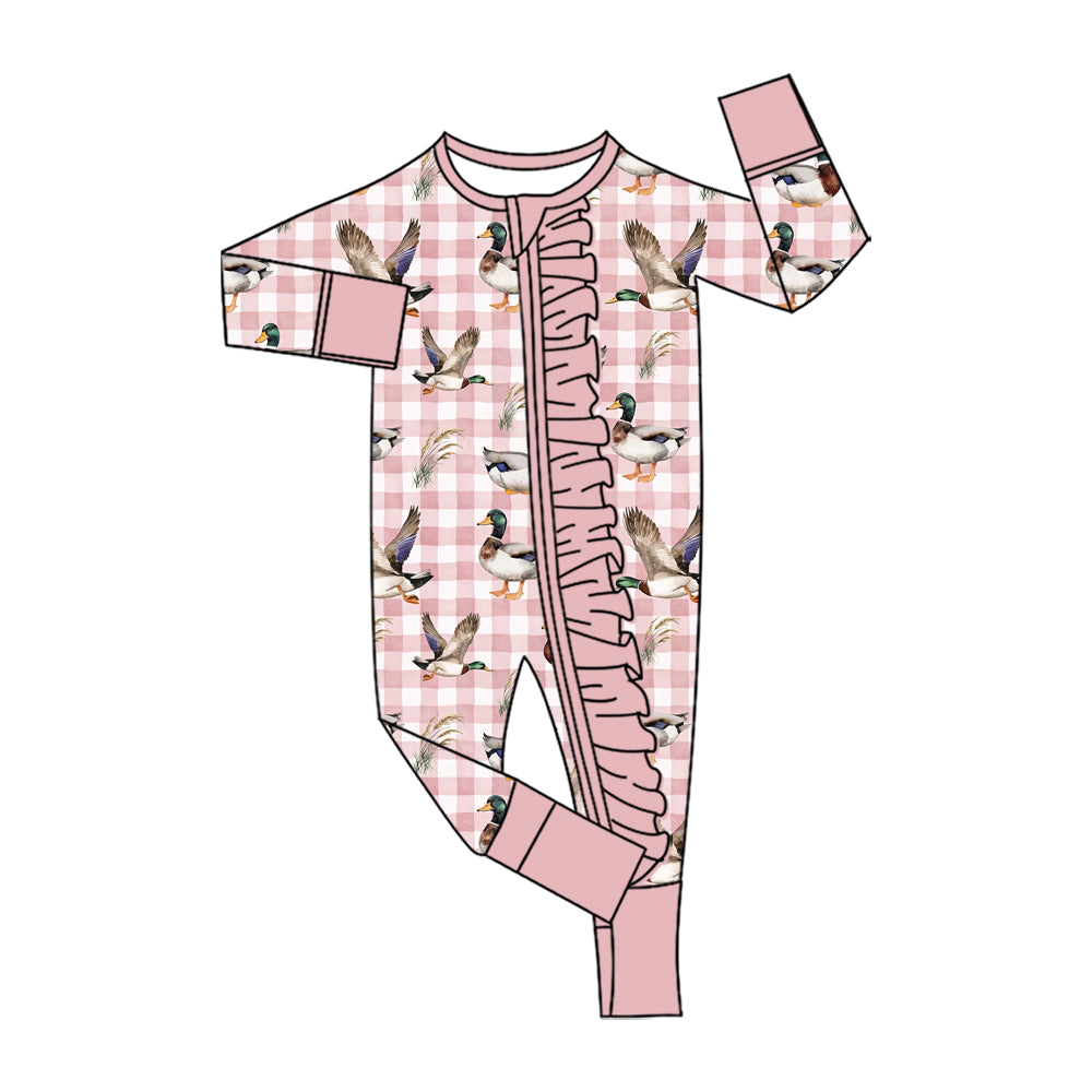 Preorder MOQ 5 pcs Each Style Mallard Ducks Plaid Ruffle Pink Kids Matching Clothes