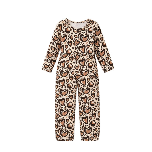 Preorder MOQ 5 pcs Each Style Flower Leaf Leopard Love Girl's Jumpsuit Kids Matching Clothes