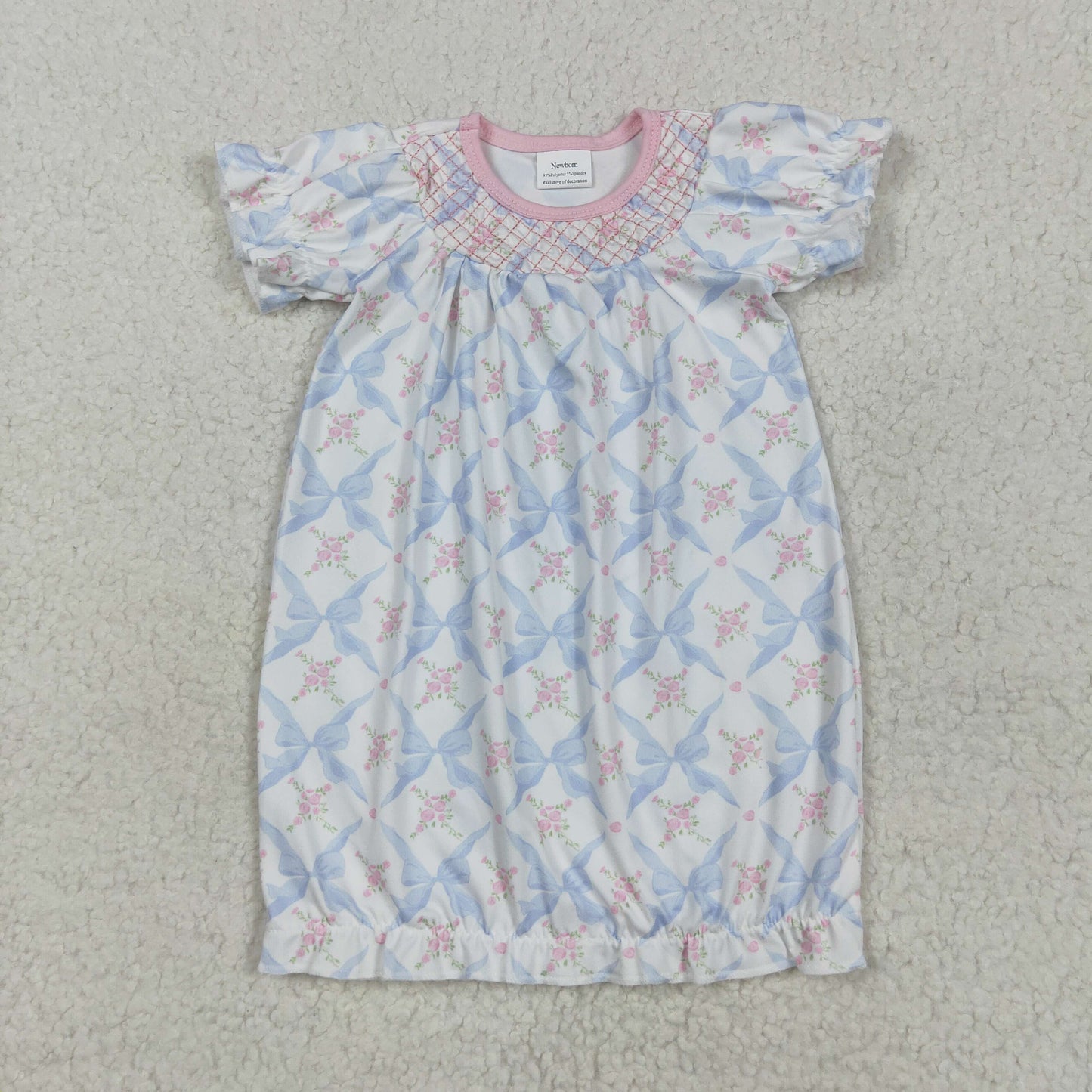 NB0045 Newborn light blue pink bows short sleeve nightgown romper 202505 RTS