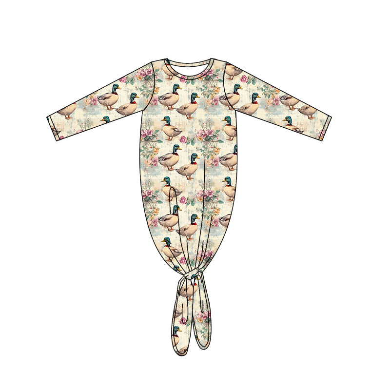 preorder NB0047 Newborn Flower Duck Hunting Long Sleeve Girls Nightgown Romper 202505
