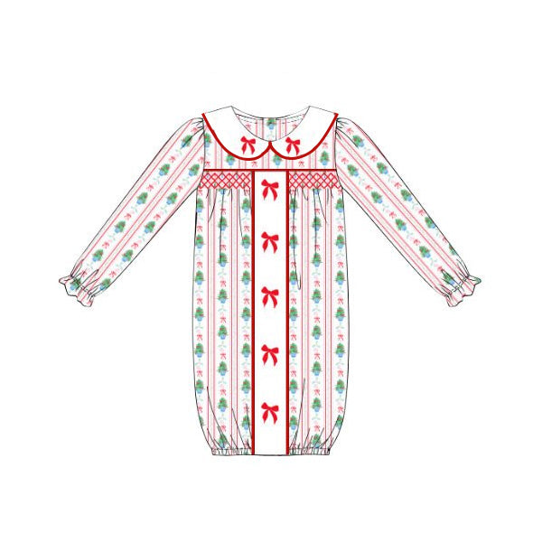 preorder NB0048 Newborn Red Bows Long Sleeve Girls Nightgown Romper 202506