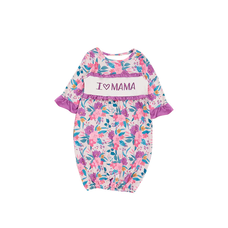 MOQ 5 PCS preorder NB0050 Newborn I Love MOM Flower Rose Red Ruffle Long Sleeve Girls Nightgown Romper 202509