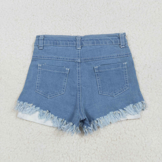 NC0003 4th Of July Blue Starts Red Stripes Girls Shorts Denim Jeans