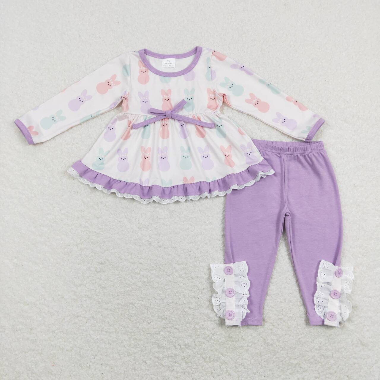 GLP1078 Easter Rabbit Purple Ruffles Tunic Girls Long Sleeve Pants Outfits