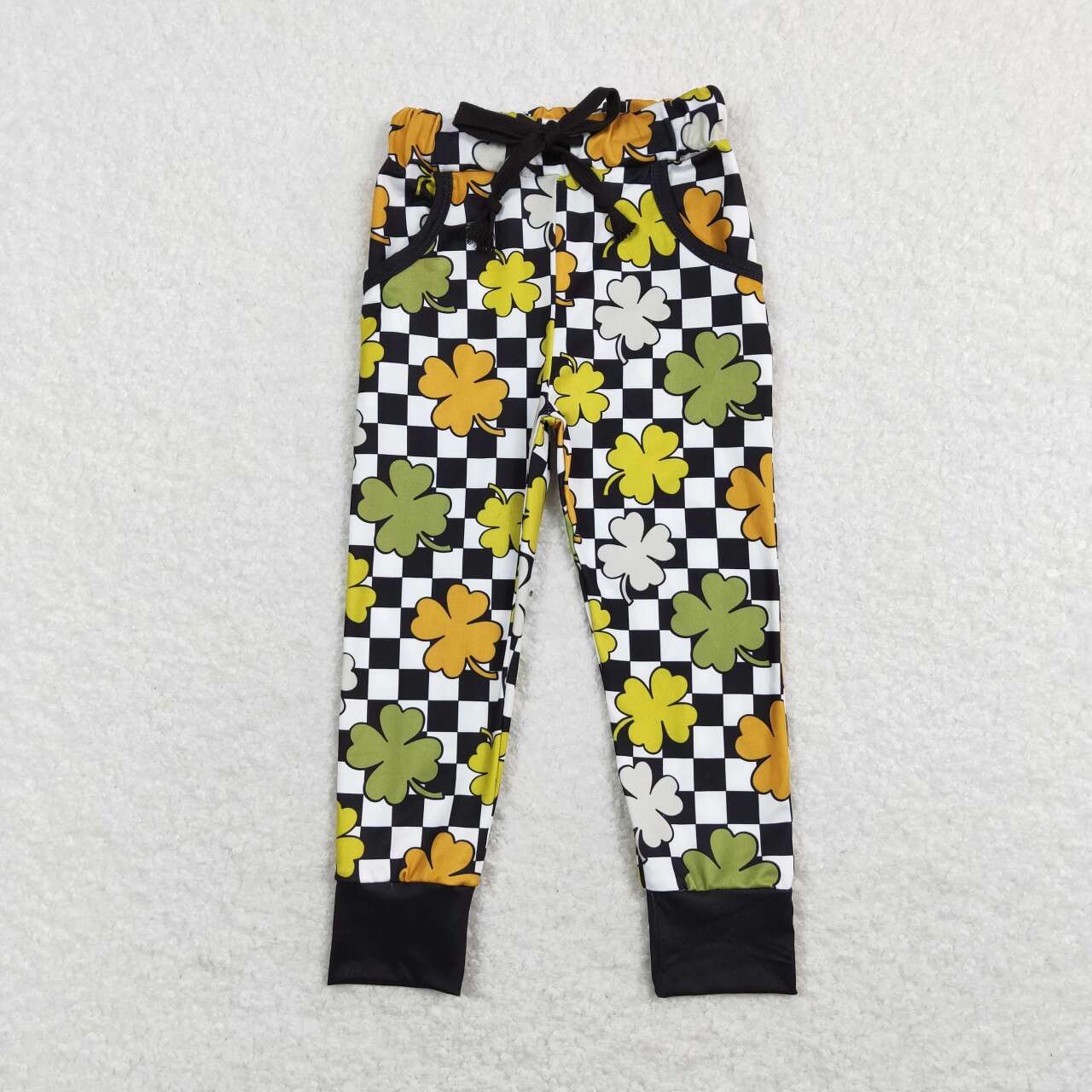 P0402 Green Plaid St. Patrick Clover Green Girls Legging Long Pants Bell Bottom