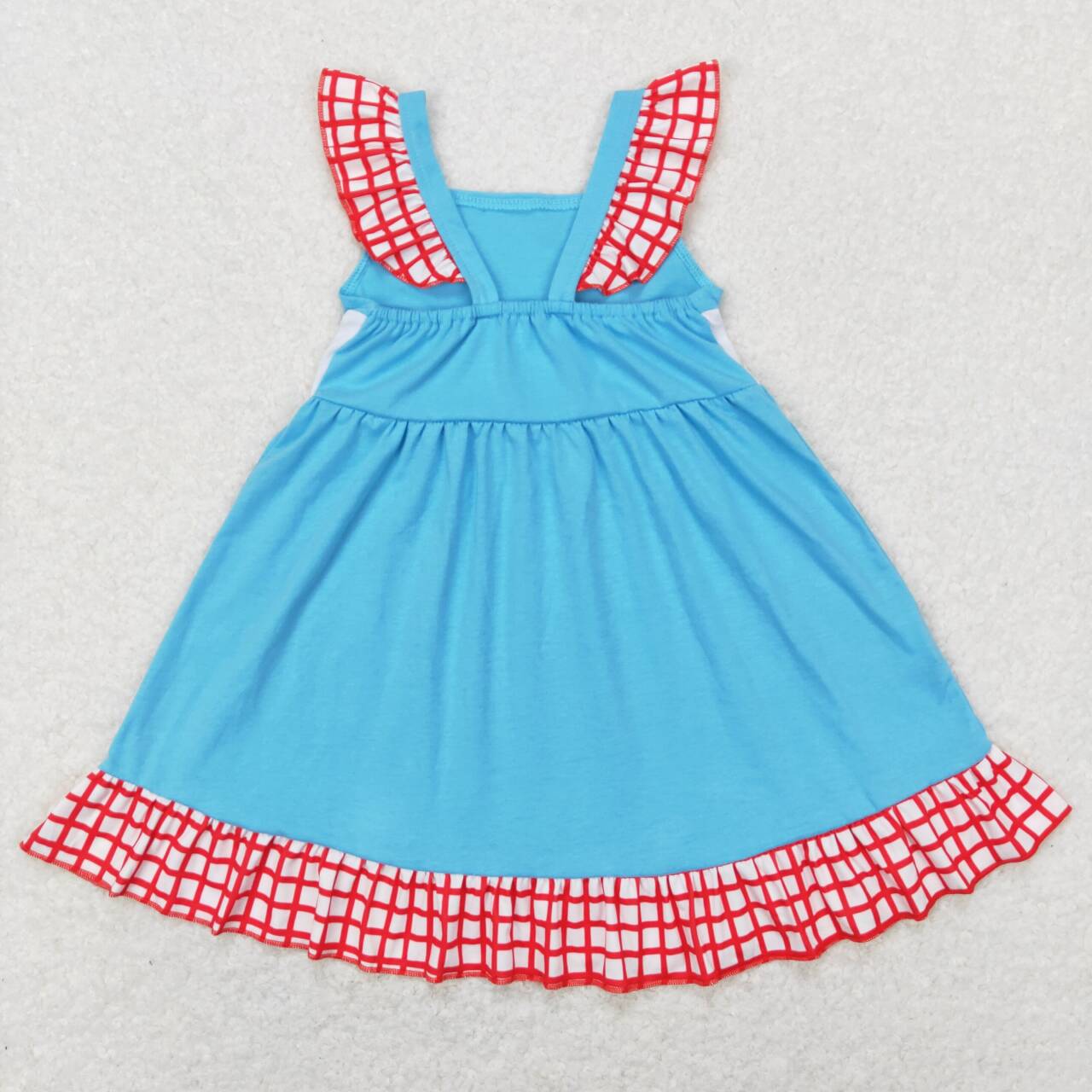 GSD0594 Valentine I Love Mom red blue Embroidery Girls Flutter Sleeve Dresses