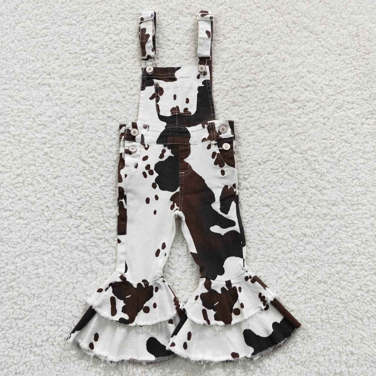 P0084 Girls Boutique Fashion Cow Print Overall Jumpsuits Denim Bell Bottom Pants RTS Free Shipping Over 2 KG