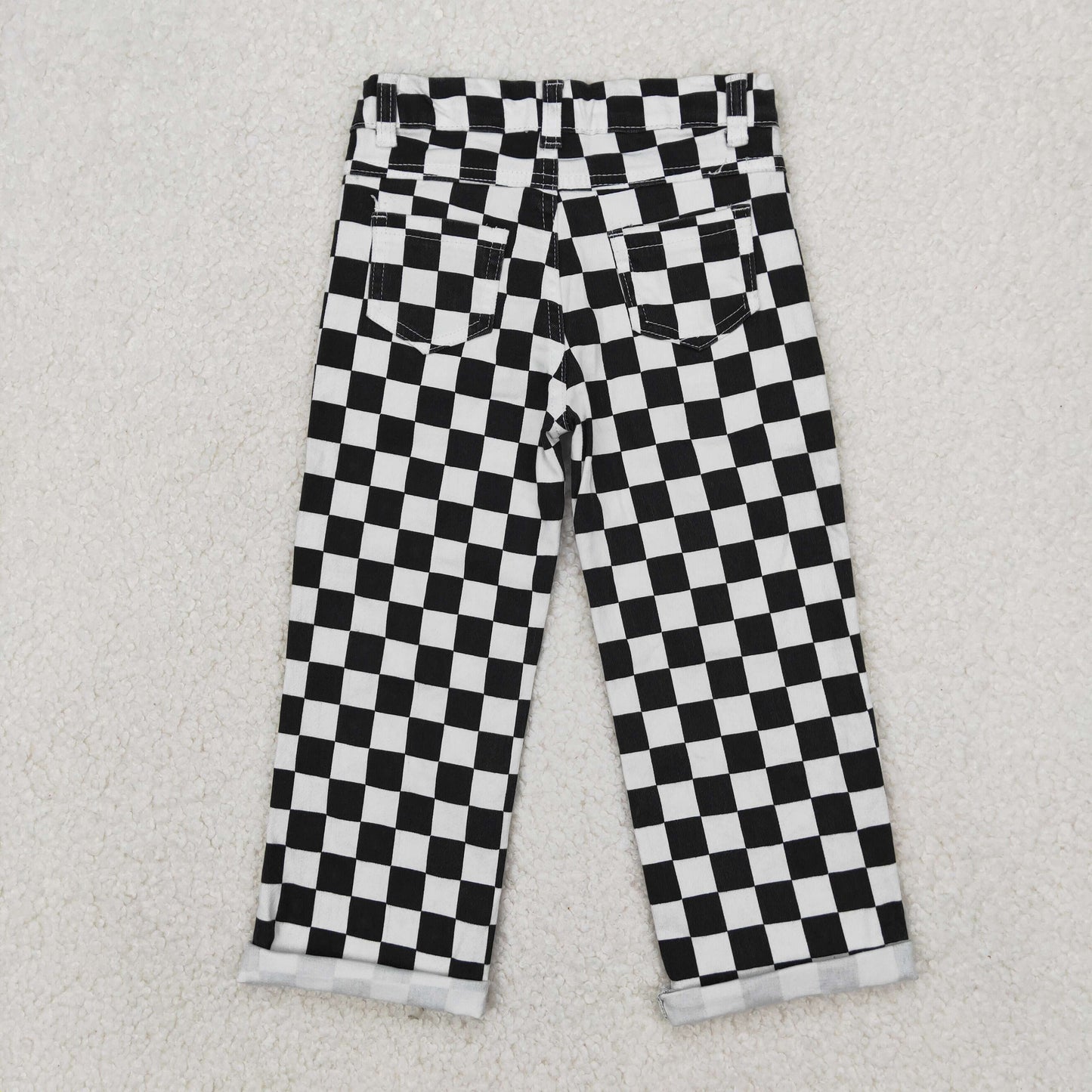 P0122 New Black Plaid Distress Girls Denim Jeans 202504 RTS
