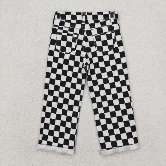 P0122 New Black Plaid Distress Girls Denim Jeans 202504 RTS