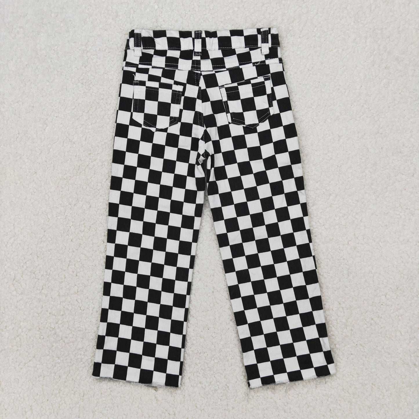 P0122 New Black Plaid Distress Girls Denim Jeans 202504 RTS
