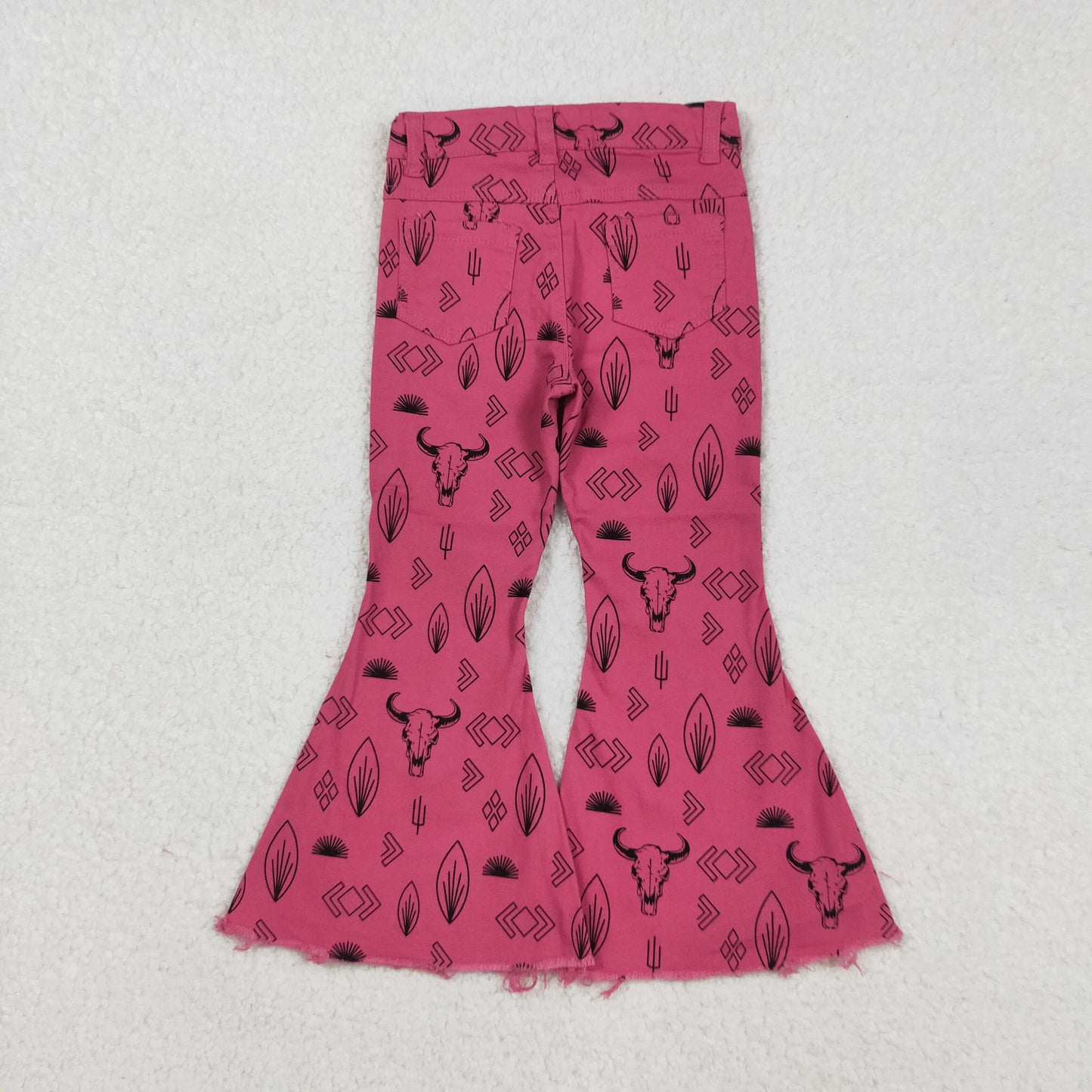 P0159 Pink Cactus Cow Girls Bell Pants Denim Jeans