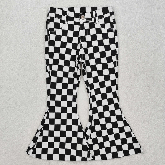 P0349 New Black White checkerboard  jeans Girls Bell Pants Denim Jeans RTS 202501