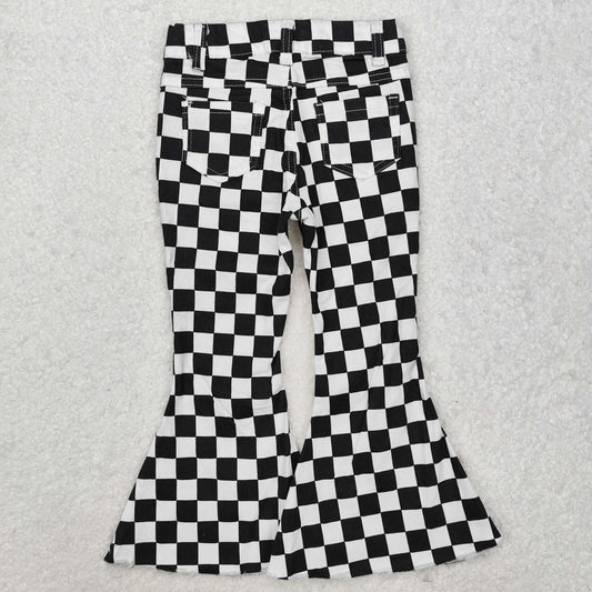 P0349 New Black White checkerboard  jeans Girls Bell Pants Denim Jeans RTS 202501