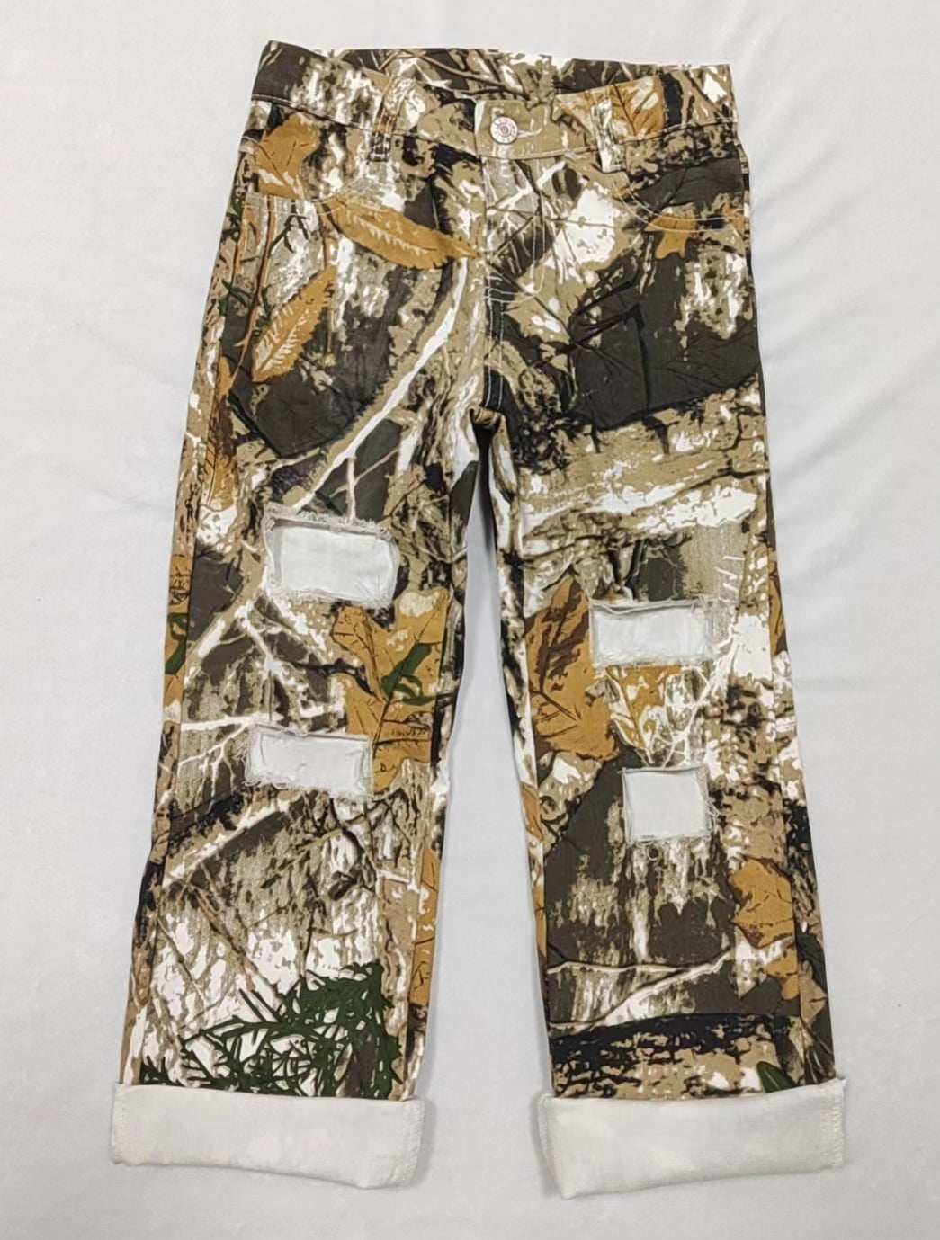 P0410 Brown camouflage leaf Girls straight Denim Jeans