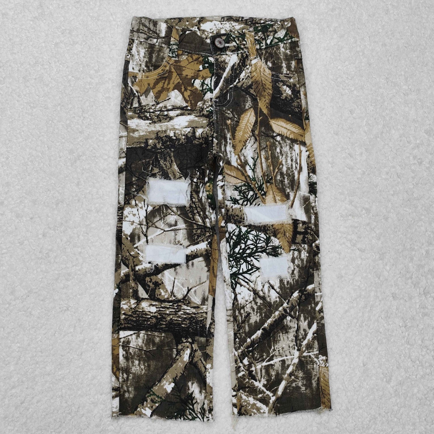 P0410 Brown camouflage leaf Girls straight Denim Jeans