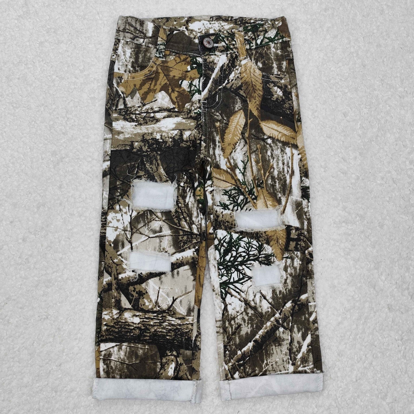 P0410 Brown camouflage leaf Girls straight Denim Jeans