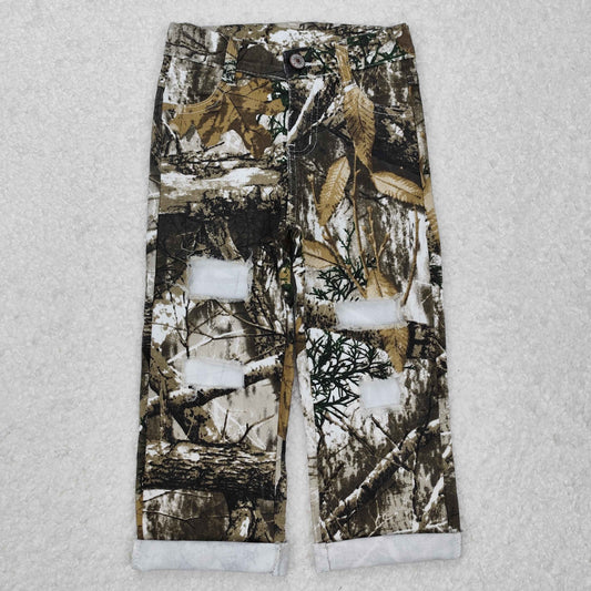 P0410 Brown camouflage leaf Girls straight Denim Jeans