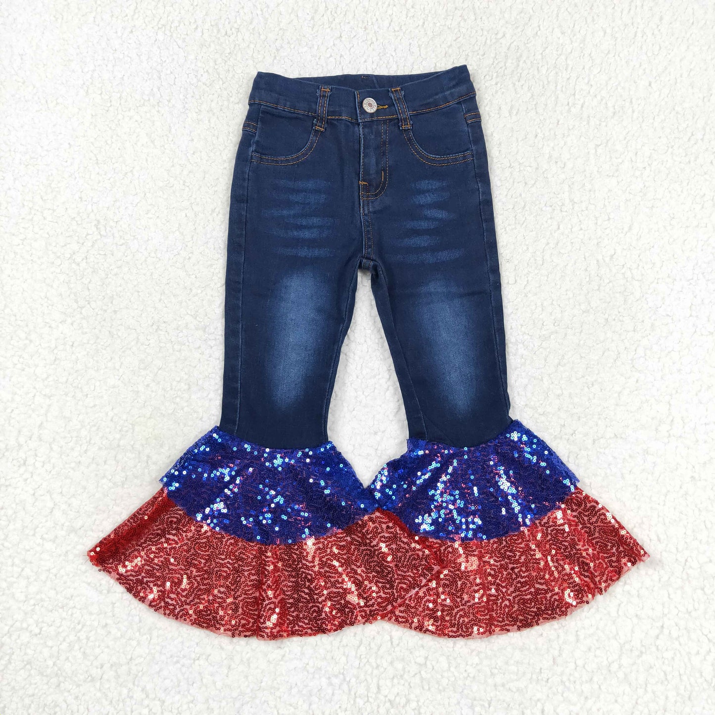 P0430 Red and blue sequined dark blue denim pants girl friend jeans girls