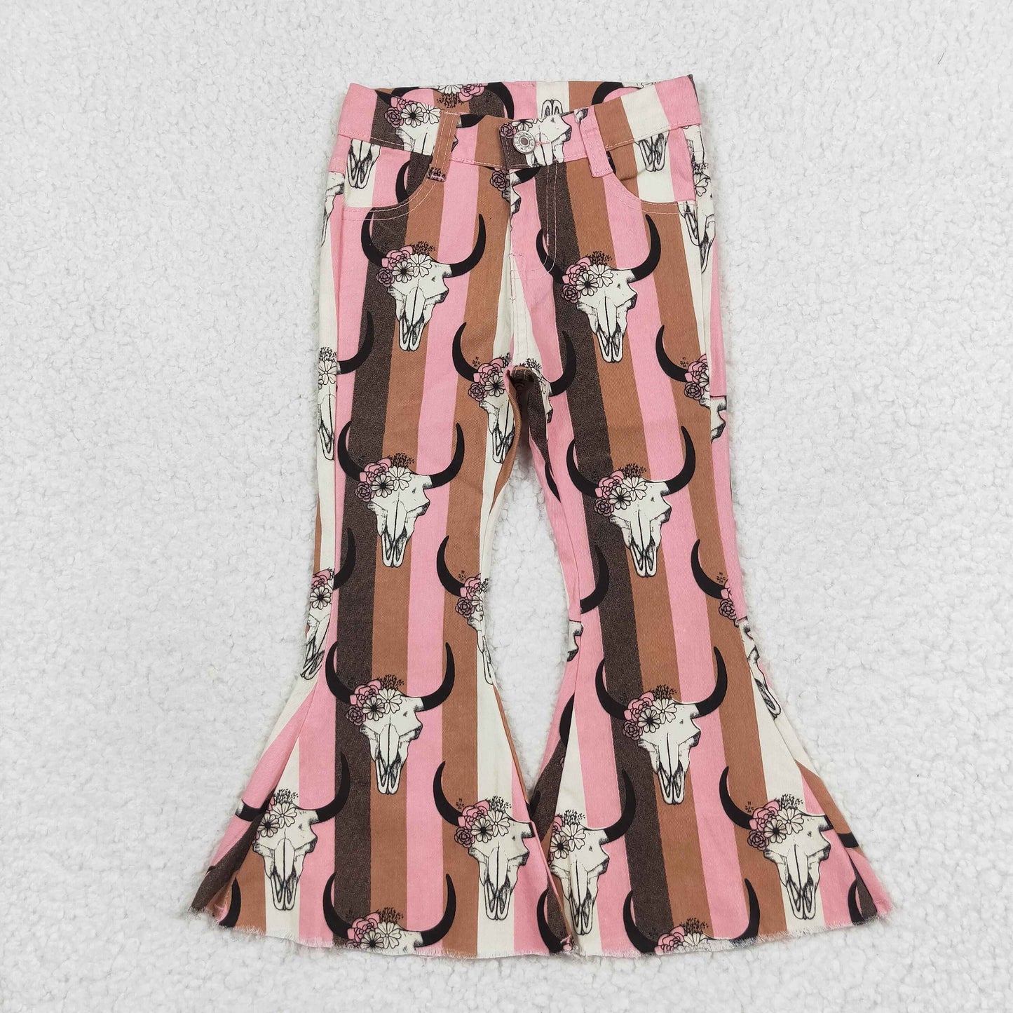 P0437 New NO MOQ Floral Alpine cowhide pink-orange striped denim pants high quality girls jeans 202505 RTS